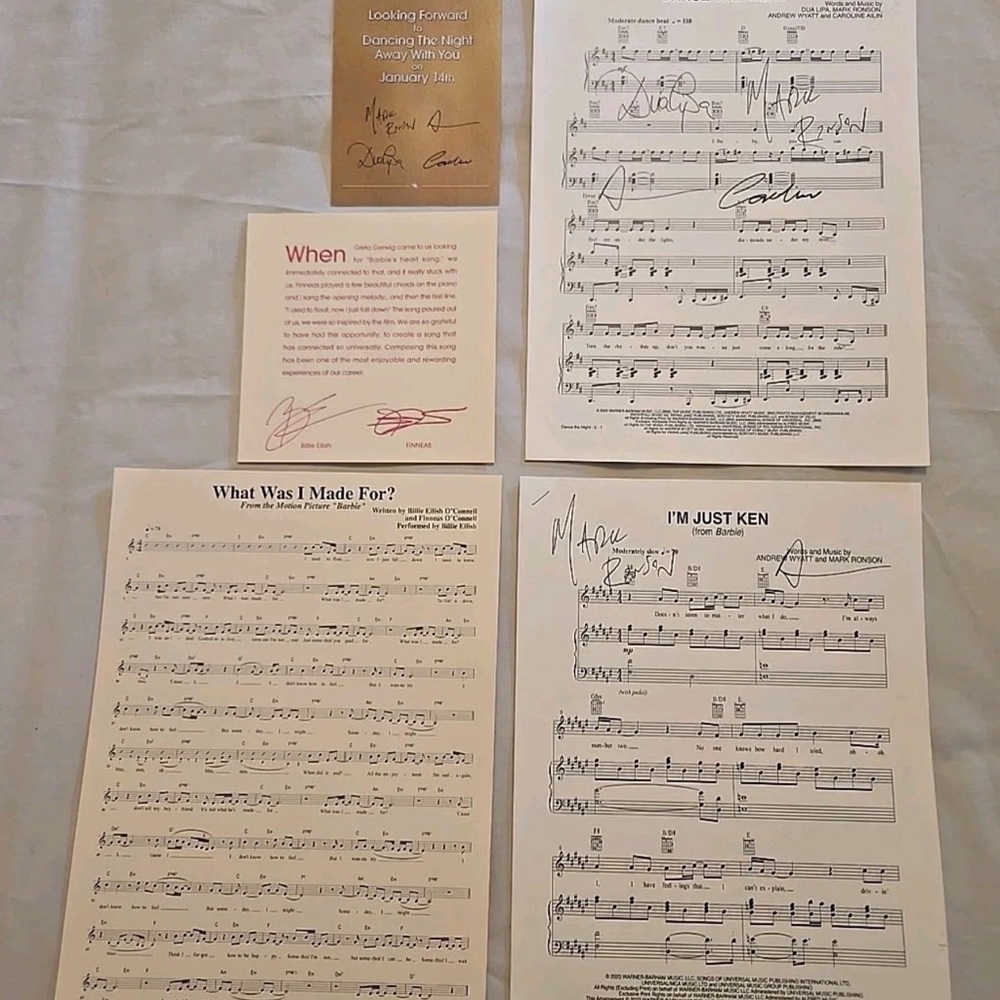 Signed Sheet Music Barbie Movie; DuaLipa, I’m just Ken